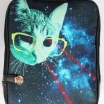 [grlhx120062]Cool Shiny Cat With Glasses Backpack bag