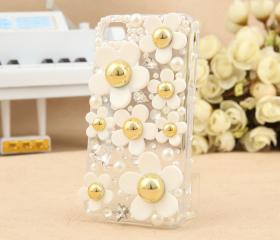[grlhx110001]Cute Fresh Daisy Rhinstone Transparent Hard Cover Case For Iphone 4/4s