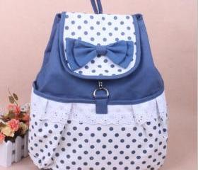 [grdx02092]Cute Bowknot Lace Blue Backpack