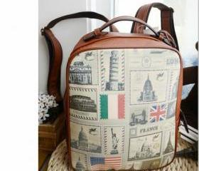 [grlhx120046]Unique Flag and Famous Architecture Backpack Bag