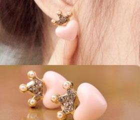 [grlhx130036]Sweet Heart Rhinestone Crown Earrings