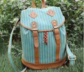 [grlhx120080]Retro Green Grain Backpack Bag