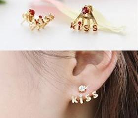 [grdx02166]Red Cute Kiss Rhinestone Earrings