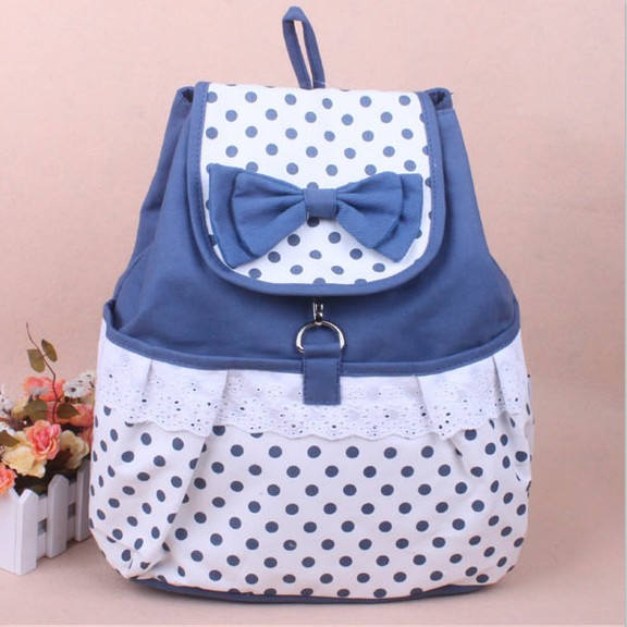 [grdx02092]Cute Bowknot Lace Blue Backpack
